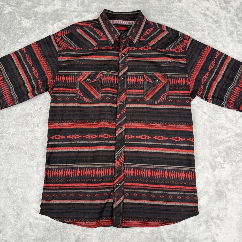 Rock & Roll Denim Boys Western Shirt‎ Cowboy Modern Fit Southwest Print XL